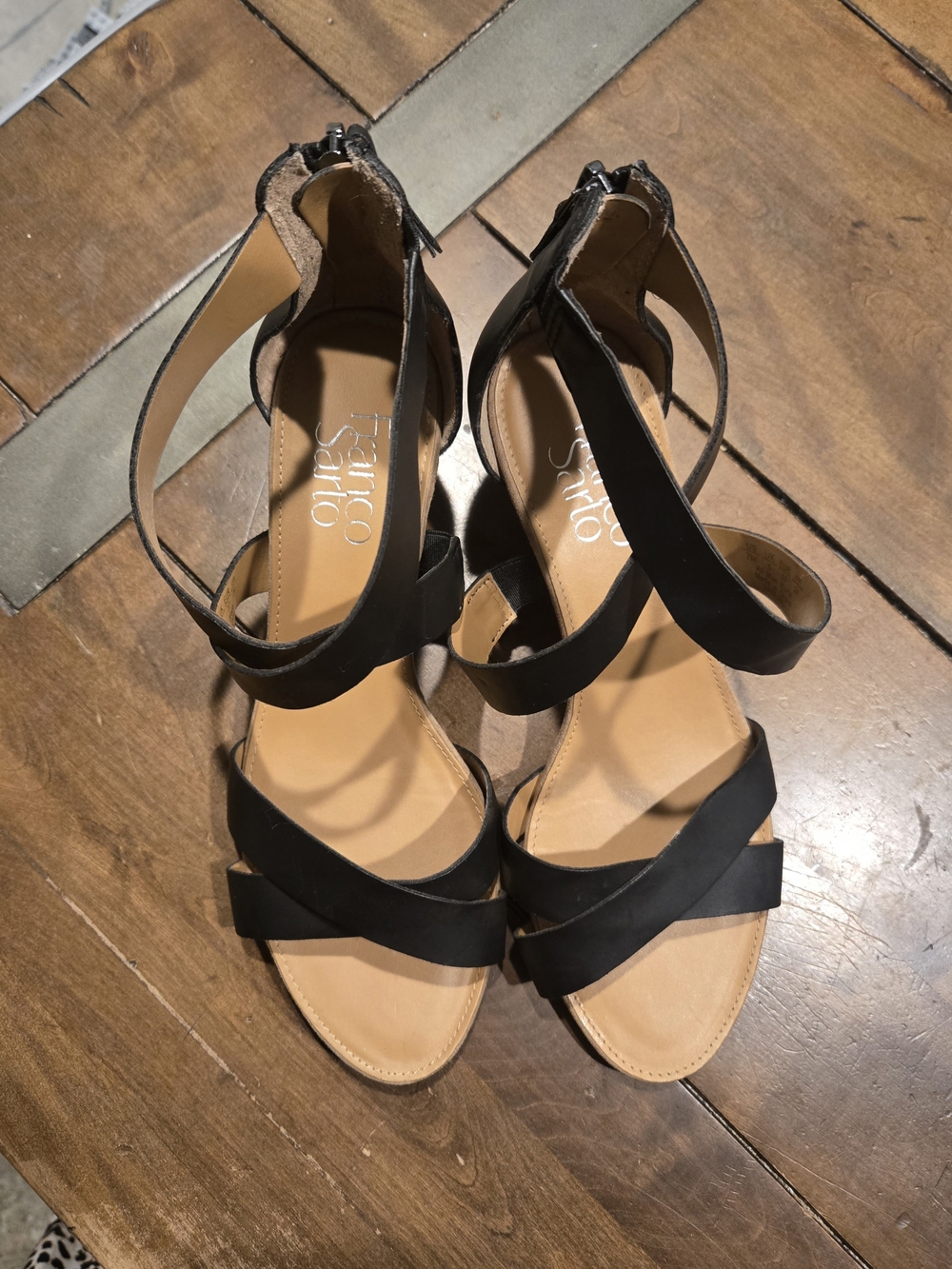 Franco Sarto Black Crisscross Very Comfortable Wedge Sandals